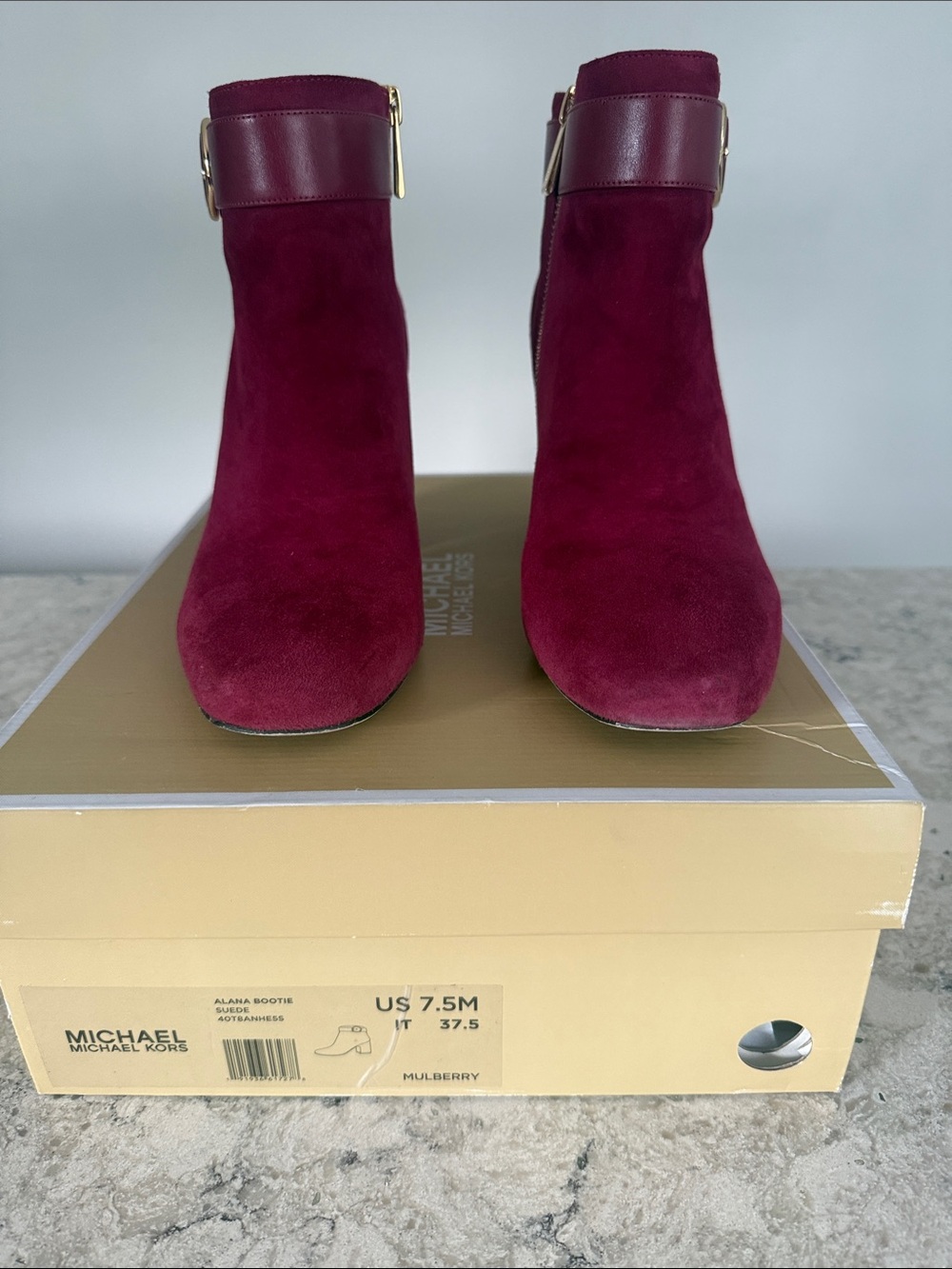 Michael Kors Mulberry Suede Ankle Booties with Buckle 7.5